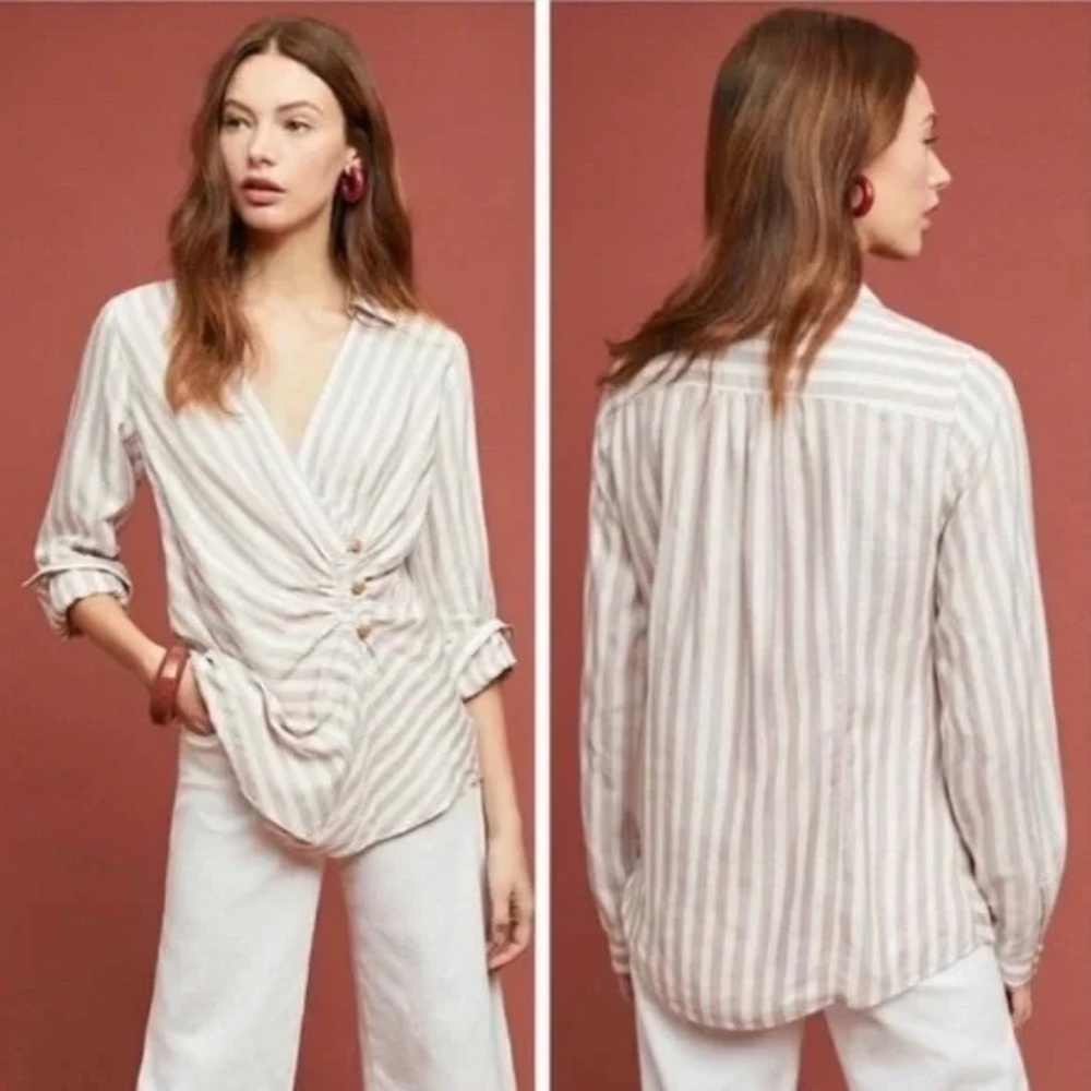 NWT Anthropologie MAEVE Stripe Wrap Long Sleeve Top